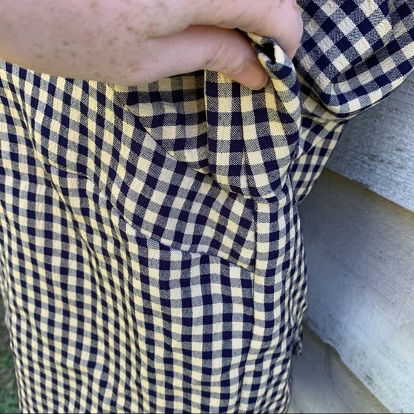Vintage 80s Gingham Plaid Seersucker Button Up Short Sleeve Peter Pan Collar Top - Picture 13 of 16